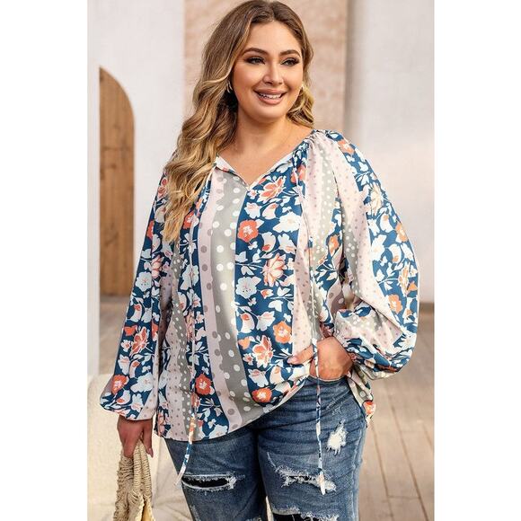 Andrée by Unit Plus Size Irene Floral Print Tie Neck Top 3X - Picture 1 of 7
